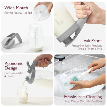 Momcozy Breast Milk Pitcher, Resistant to Heat and Cold Abrupt Temp Swings, No Leak Glass Breast