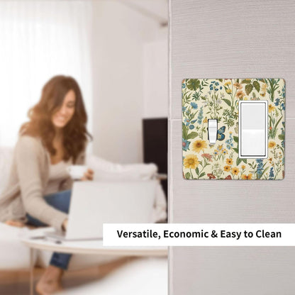 Decorative Outlet Covers Rustic Plant Garden Leaf Flower Butterfly 2 Gang 1 Gang Wall Plate Cover Single Toggle Rocker Combo Light Switch Cover Plate Face Plate for Bedroom Home Decor