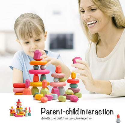 OESSUF Stacking Rocks 26Pcs Stacking Blocks Balancing Stones Wooden Building Toys Wood Stone Stacking Game for Toddler Sorting Preschool Educational Montessori Stacking Rocks for Kids