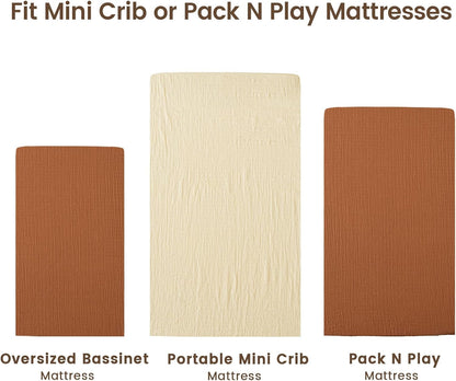 david's kids Muslin Mini Crib Sheets, 2 Pack Cotton Pack N Play Sheets for Boys Girls Neutral, Soft