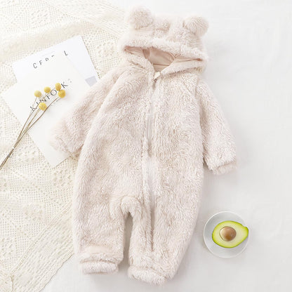 Newborn Baby Bear Fleece Romper One-Piece Footies Jumpsuit Pajama Infant Outfit for Baby Boys Girls