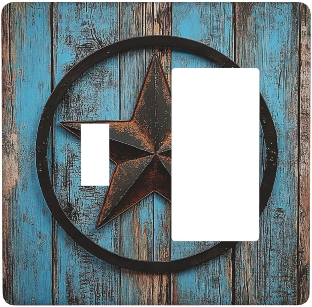 Outlet Covers Rustic Wood Country Barn Texas Star On Teal 1 Toggle 1 Rocker Combination Decorative