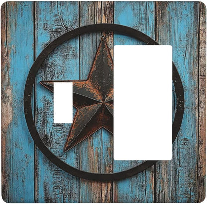 Outlet Covers Rustic Wood Country Barn Texas Star On Teal 1 Toggle 1 Rocker Combination Decorative