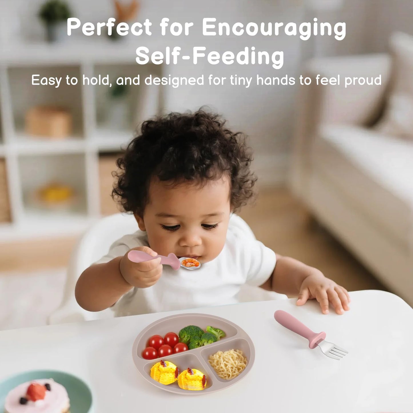 Eascrozn 2 Pack Silicone Baby Plates with Suction, Forks and Spoons Set