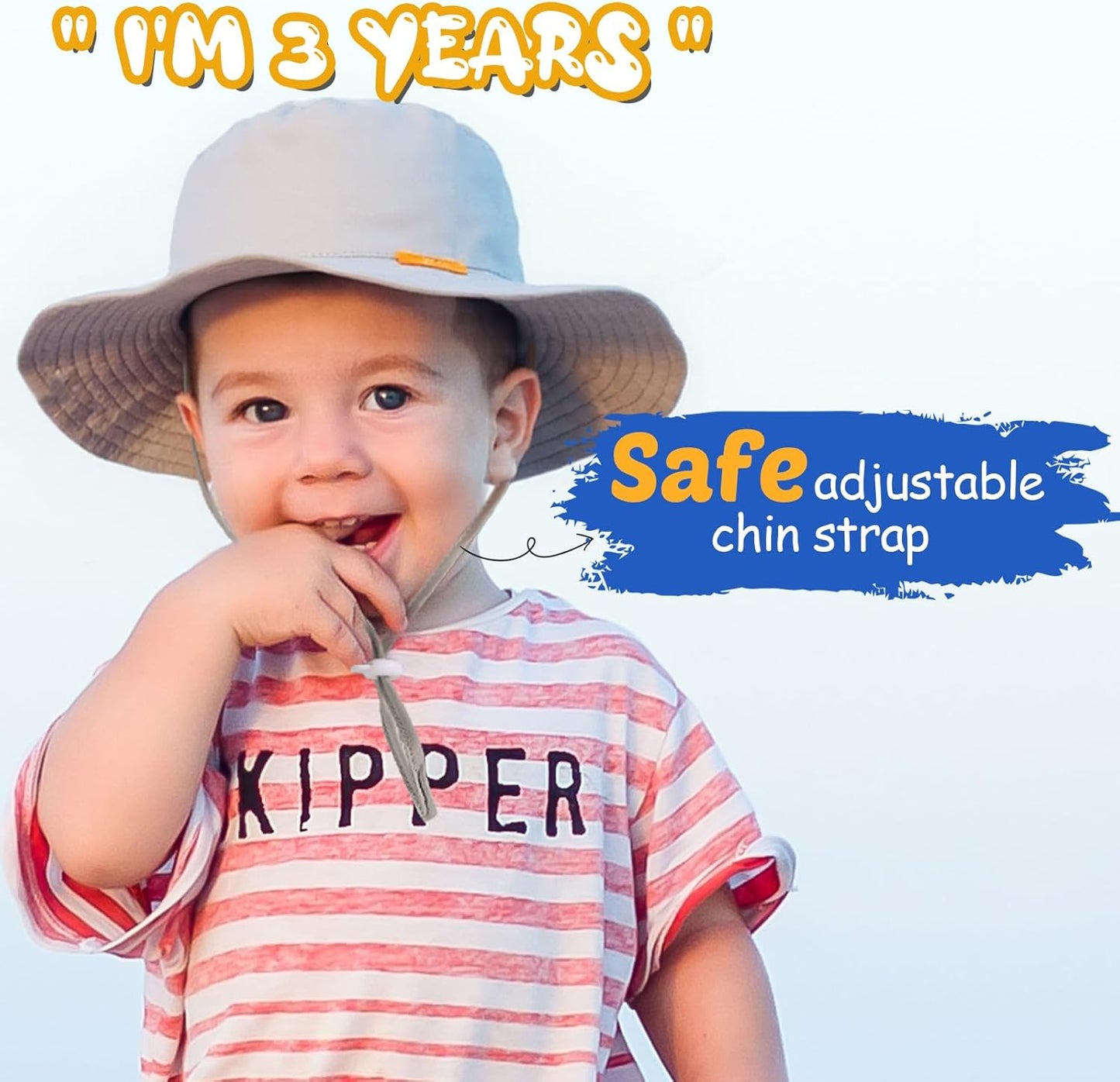 Baby Sun Hat Kids Summer UPF 50+ Toddler Bucket Hat Wide Brim Adjustable Beach Hats for Boys Girls Age 0-6 Years