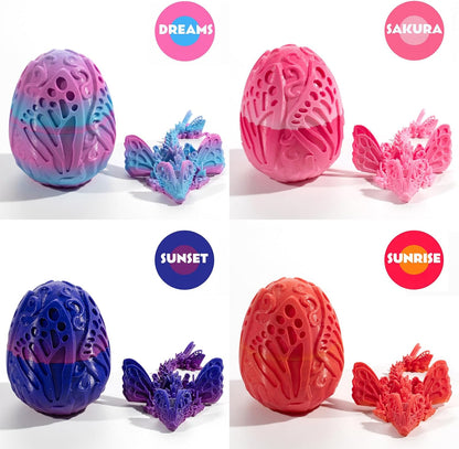 3D Printed Dragon Egg with Dragon Inside, Fully Articulated Butterfly Dragon in Egg, Dragon Fidget Toy, Home/Office/Desktop Décor, Easter Basket Stuffers, Gift for her (Sunrise)