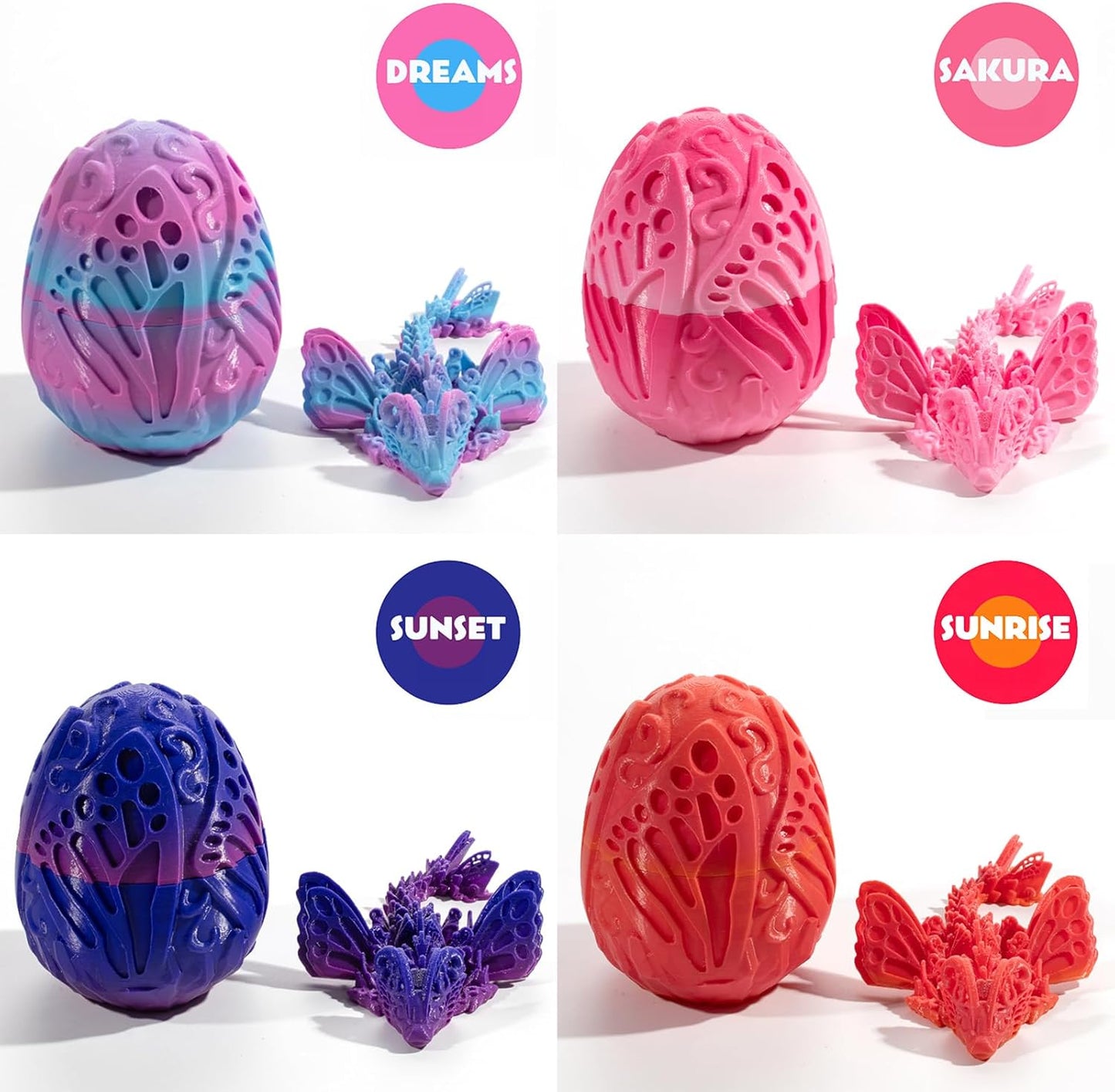 3D Printed Dragon Egg with Dragon Inside, Fully Articulated Butterfly Dragon in Egg, Dragon Fidget Toy, Home/Office/Desktop Décor, Easter Basket Stuffers, Gift for her (Sakura)