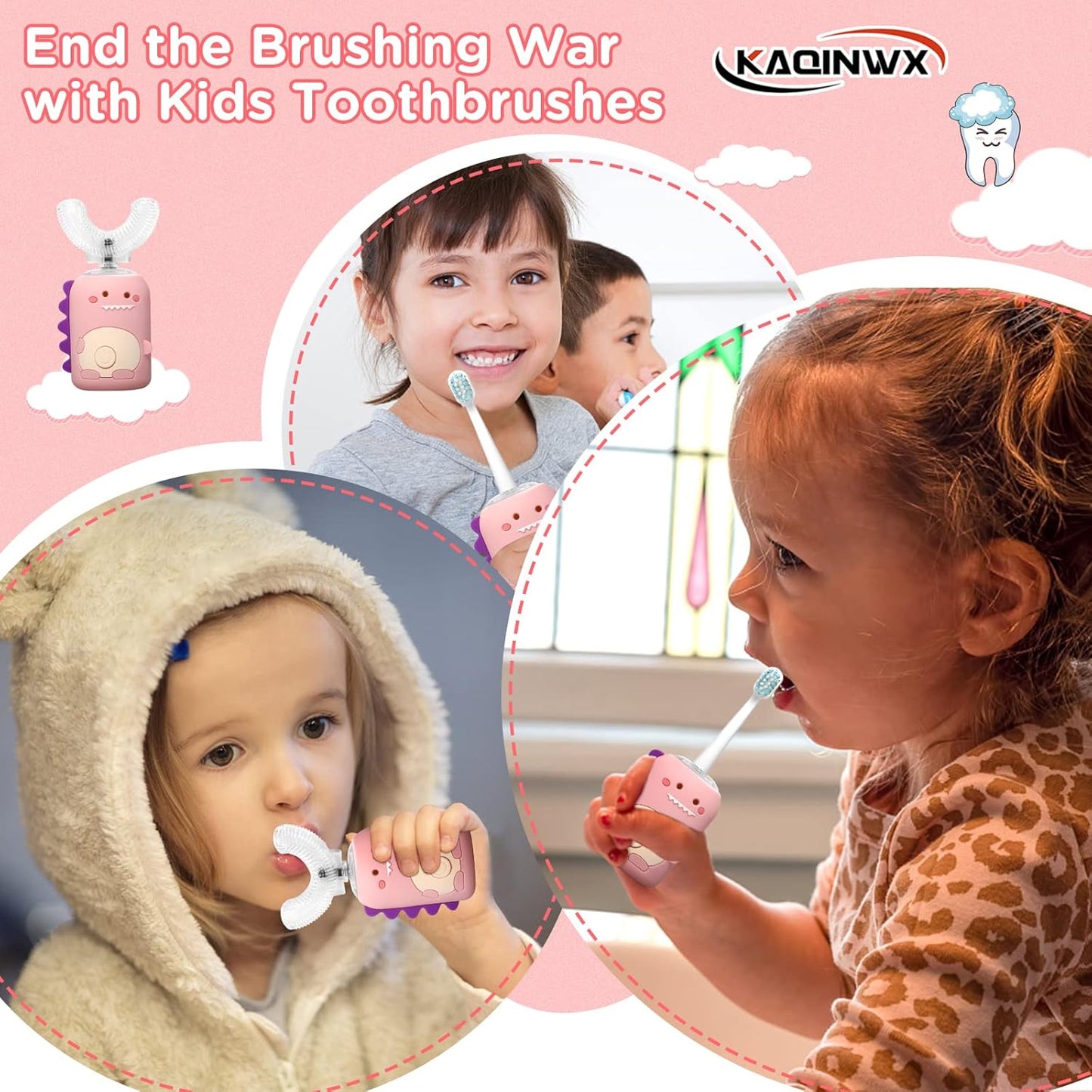 Kids U Shaped Electric Toothbrush for Age 2-12, Rechargeable Toddler Toothbrush with Smart Timer &