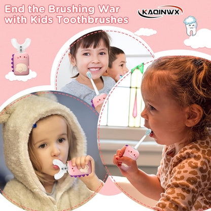 Kids U Shaped Electric Toothbrush for Age 2-12, Rechargeable Toddler Toothbrush with Smart Timer &