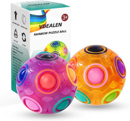 Vdealen Magic Rainbow Puzzle Ball, Fidget Ball Puzzle Brain Teaser Fidget Toy for Boys & Girls- Birthday Party Easter Valentines Day Christmas Stocking Stuffers for Kids Teen & Adults-2 Pack