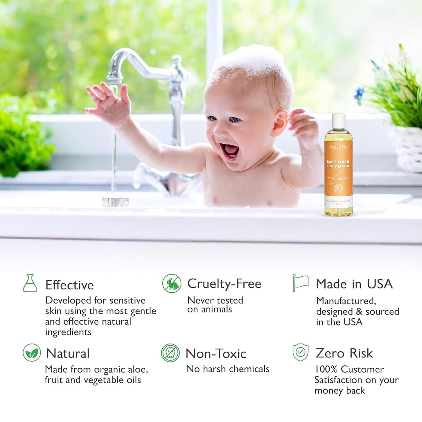 SoCal Suds & Company Baby Shampoo & Body Wash, 2-in-1 Organic Gel-Gentle Castile Soap with