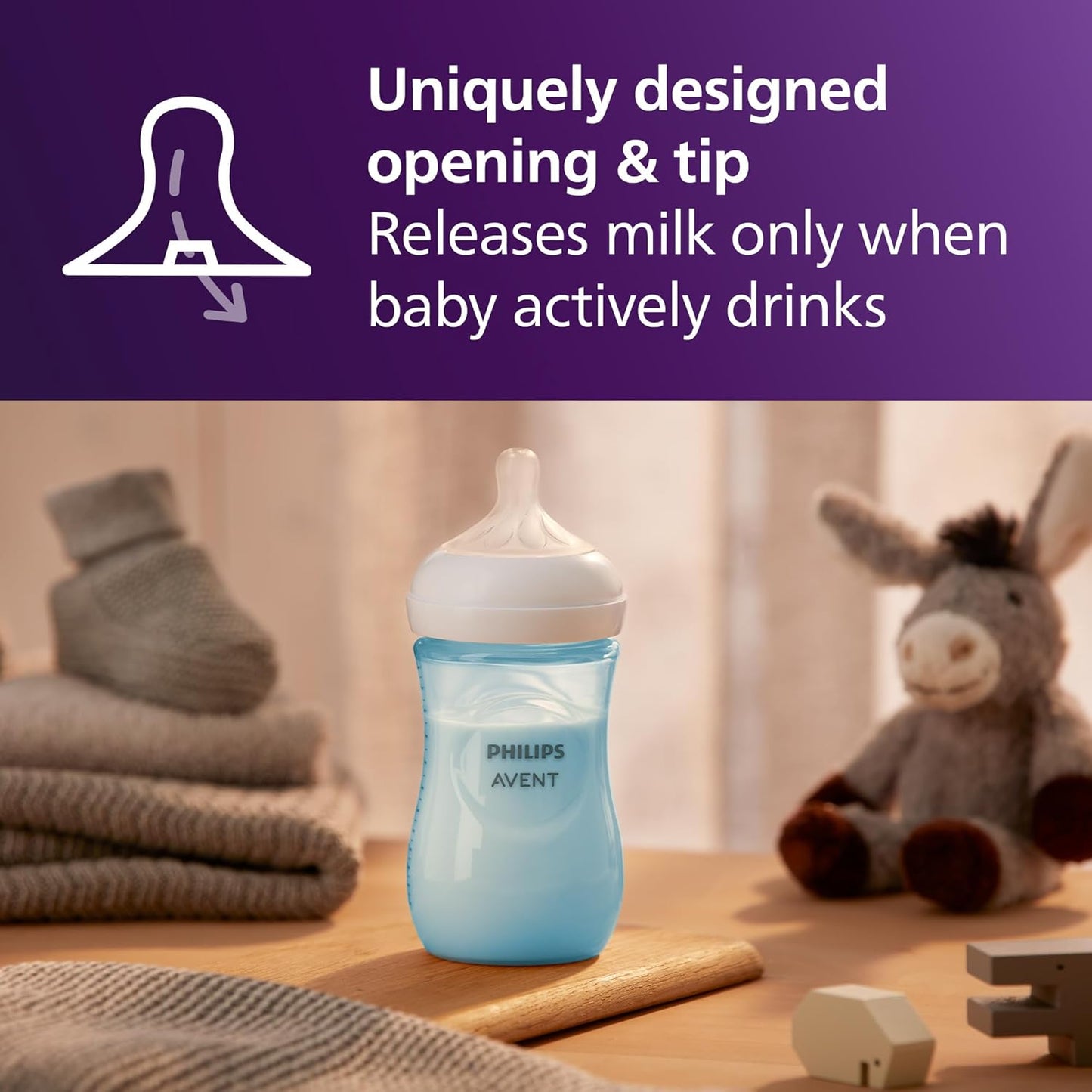 Philips Avent Natural Baby Bottles with Natural Response Nipples (Medium Flow, Flow 3), 9oz, Blue