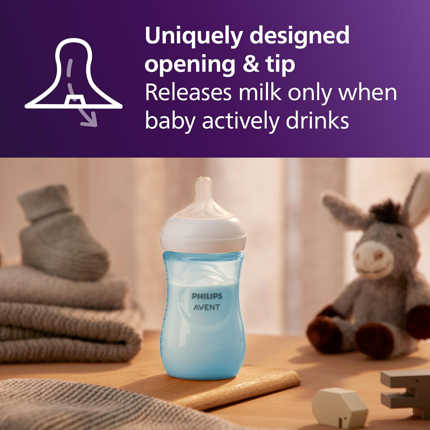 Philips Avent Natural Baby Bottles with Natural Response Nipples (Medium Flow, Flow 3), 9oz, Blue