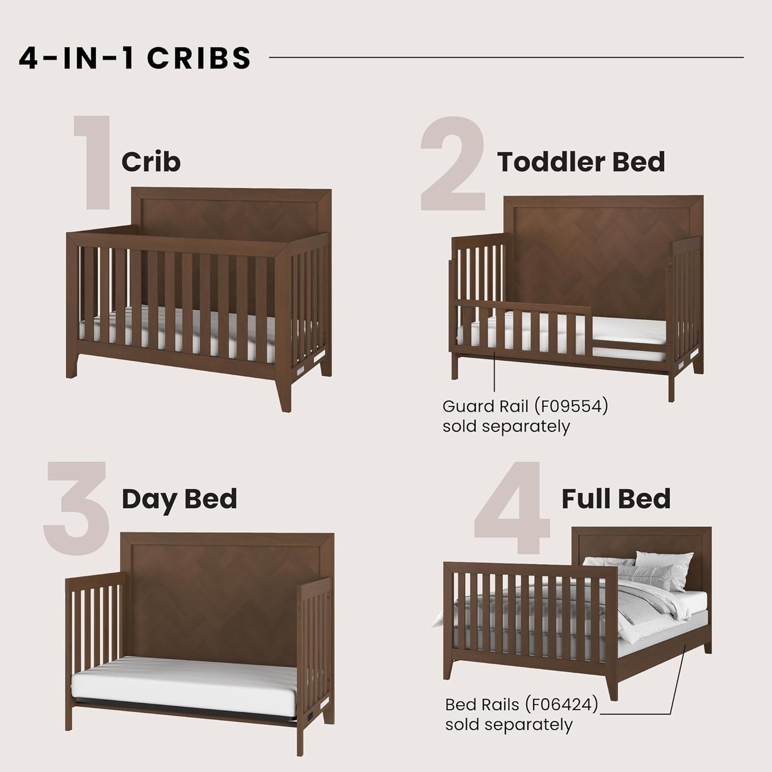 Child Craft Kieran 4-in-1 Convertible Crib, Baby Crib Converts to Day Bed, Toddler Bed and Full