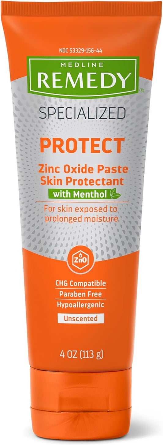 Medline Remedy Specialized Zinc Oxide Paste with Menthol (4 oz Tube), Unscented, Calamine, Incontinence Care, Diaper Rash, Wetness Protection, Hypoallergenic, Paraben Free, Adults, Soothing