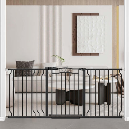 Fairy Baby 62.5"-71.6" Extra Wide Long Pet Dog Gate for The House, Baby Safety Child Gate for Stairs Doorways Garden, Pressure Mounted Toddler Gate, Metal Auto Close Large Pet Gate Walk Thru, Black