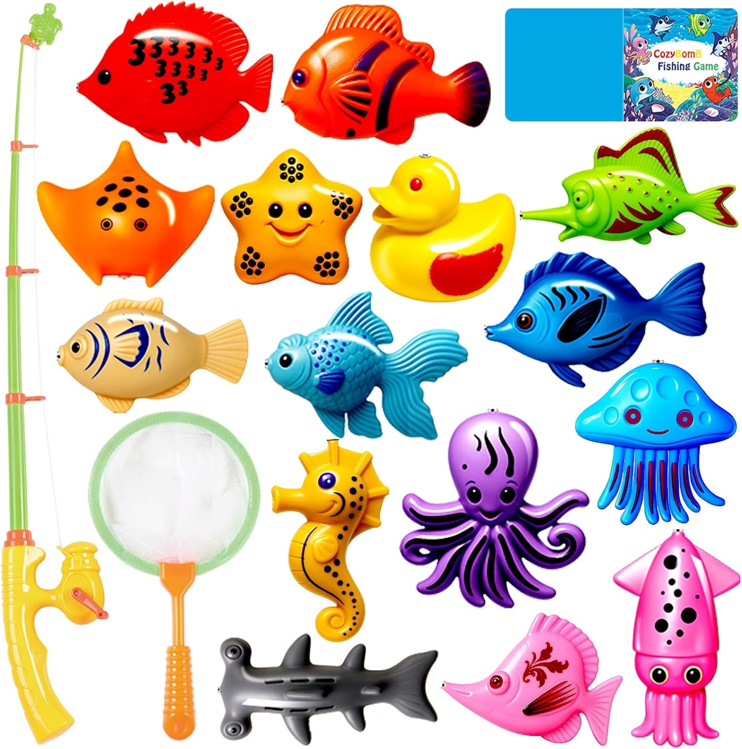 CozyBomB™ Kids Fishing Bath Toys Game | Magnetic Floating Toy Magnet Pole Rod Net, Plastic Floating