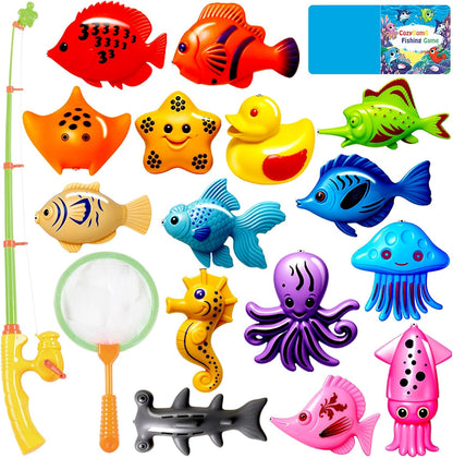 CozyBomB™ Kids Fishing Bath Toys Game | Magnetic Floating Toy Magnet Pole Rod Net, Plastic Floating