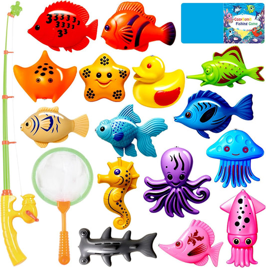 CozyBomB™ Kids Fishing Bath Toys Game | Magnetic Floating Toy Magnet Pole Rod Net, Plastic Floating