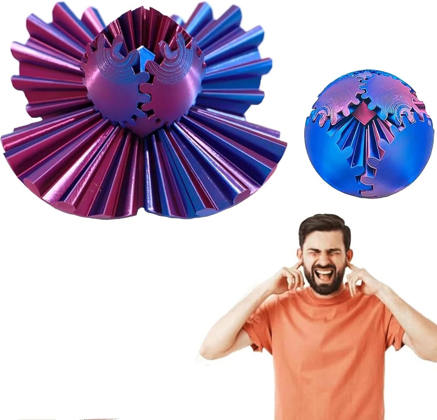 3D Printed Gear Ball, Gear Sphere Fidget Toy, Gear Ball Spin Ball or Cube Fidget Toy, Stress Ball, GearSphere Desk Toy for Stress and Anxiety Relaxin Kids Adult Birthday (Laser Violet)