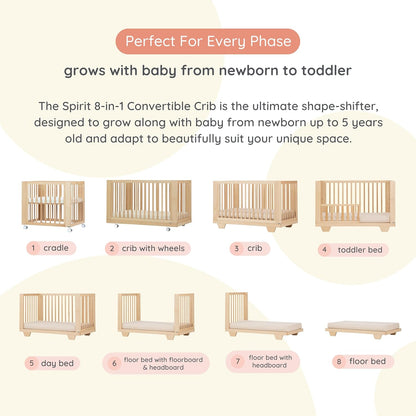 dadada Spirit 8 in 1 Convertible Crib to Toddler Bed & Floor Bed, Made in Italy, Greenguard Gold
