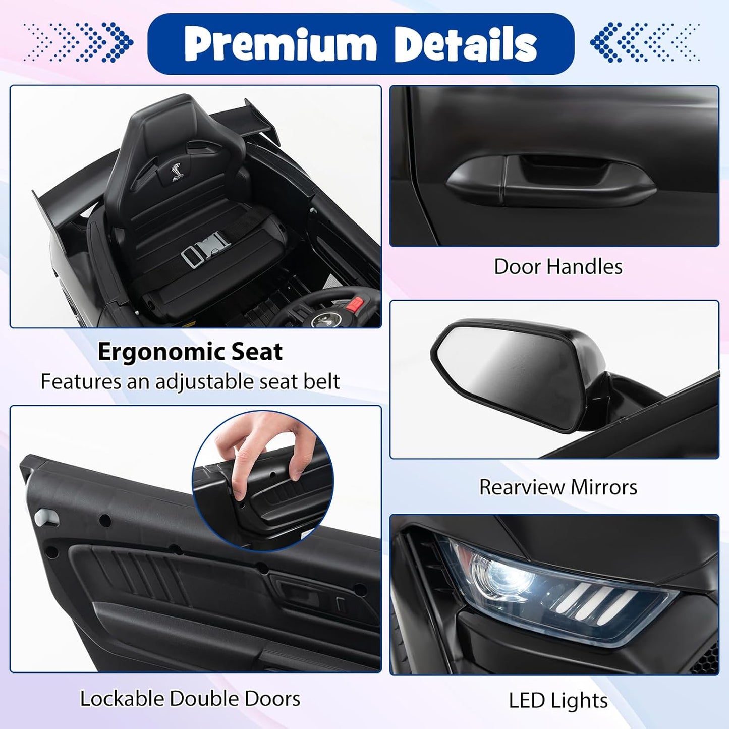 Costzon Ride on Car, 12V Licensed Ford Mustang Shelby GT500 Kids' Electric Vehicles w/Remote Control, USB Port, Radio, Music, Player, High Low Speed & Soft Start, Racing Kids Car for Toddler (Black)