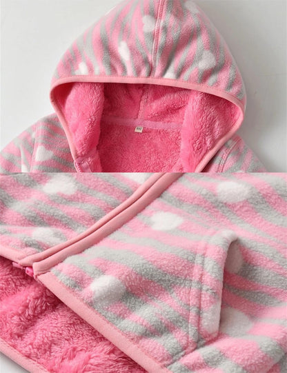 Toddler Printed Polar Fleece hooded Jacket Baby Boys Girls Kids Winter Warm Spring Autumn Outerwear Soft Lightweight