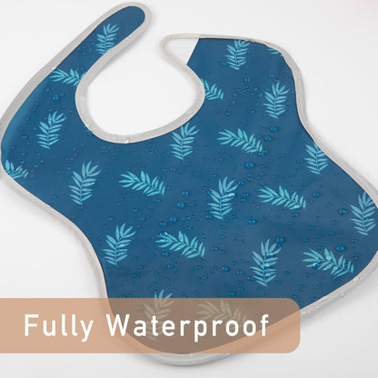Mess Proof Baby Bib 3 Pack, Waterproof Led Weaning Baby Feeding Bibs with Food Catcher, Travel