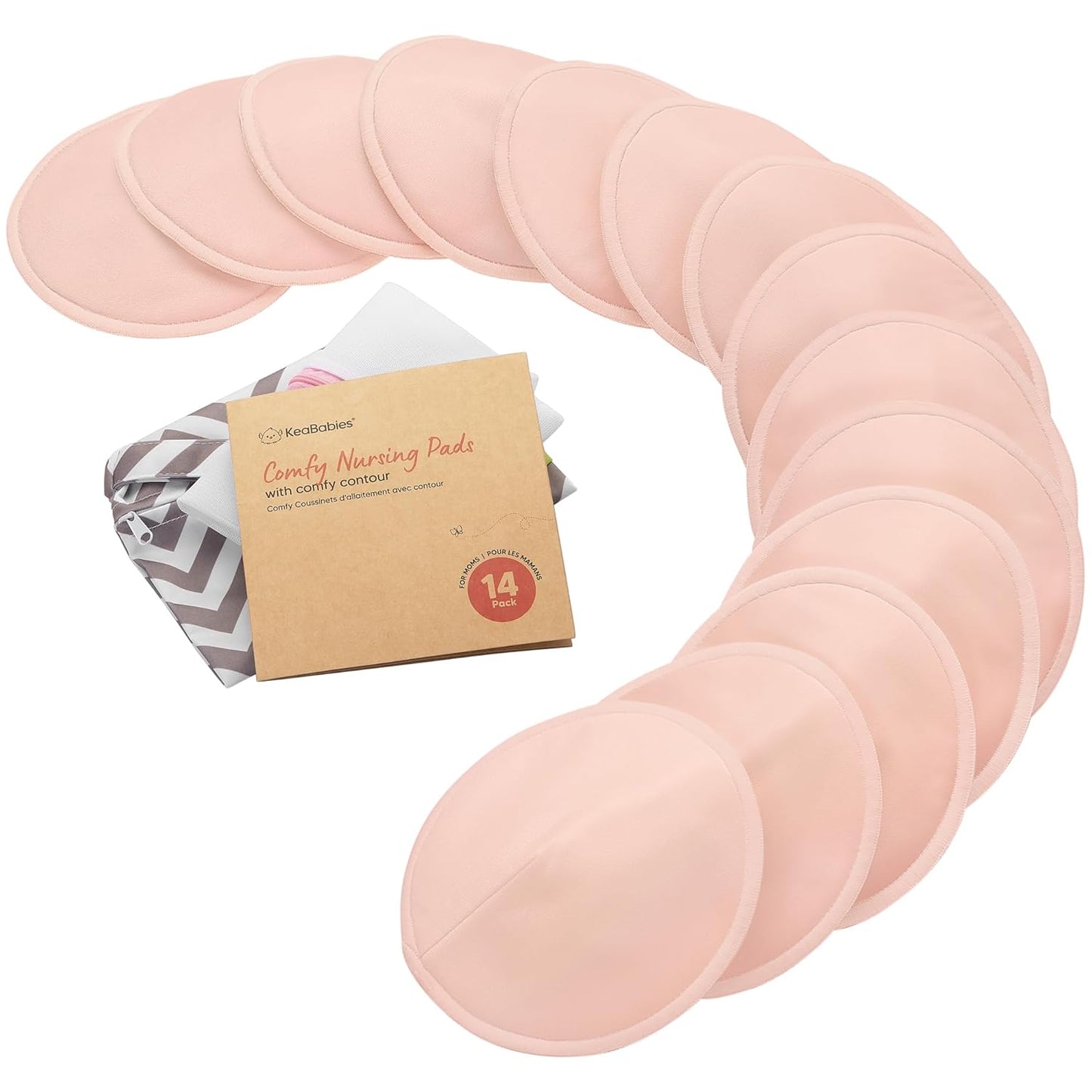 Organic Nursing Pads - 14 Washable Viscose Derived from Bamboo Breastfeeding Pads, Wash Bag