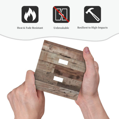 Decorative Switch Covers Plate Retro Wood Plank Vintaga Wooden Board 2 Gang Wall Plate Unique Double Toggle Light Switch Plate Wall Cover Plate Faceplate for Bedroom Home Decor
