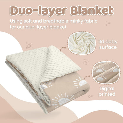 Sun Minky Baby Blanket 30 x 40 Inches for Boys Girls, Soft Plush Receiving Blanket with Dotted