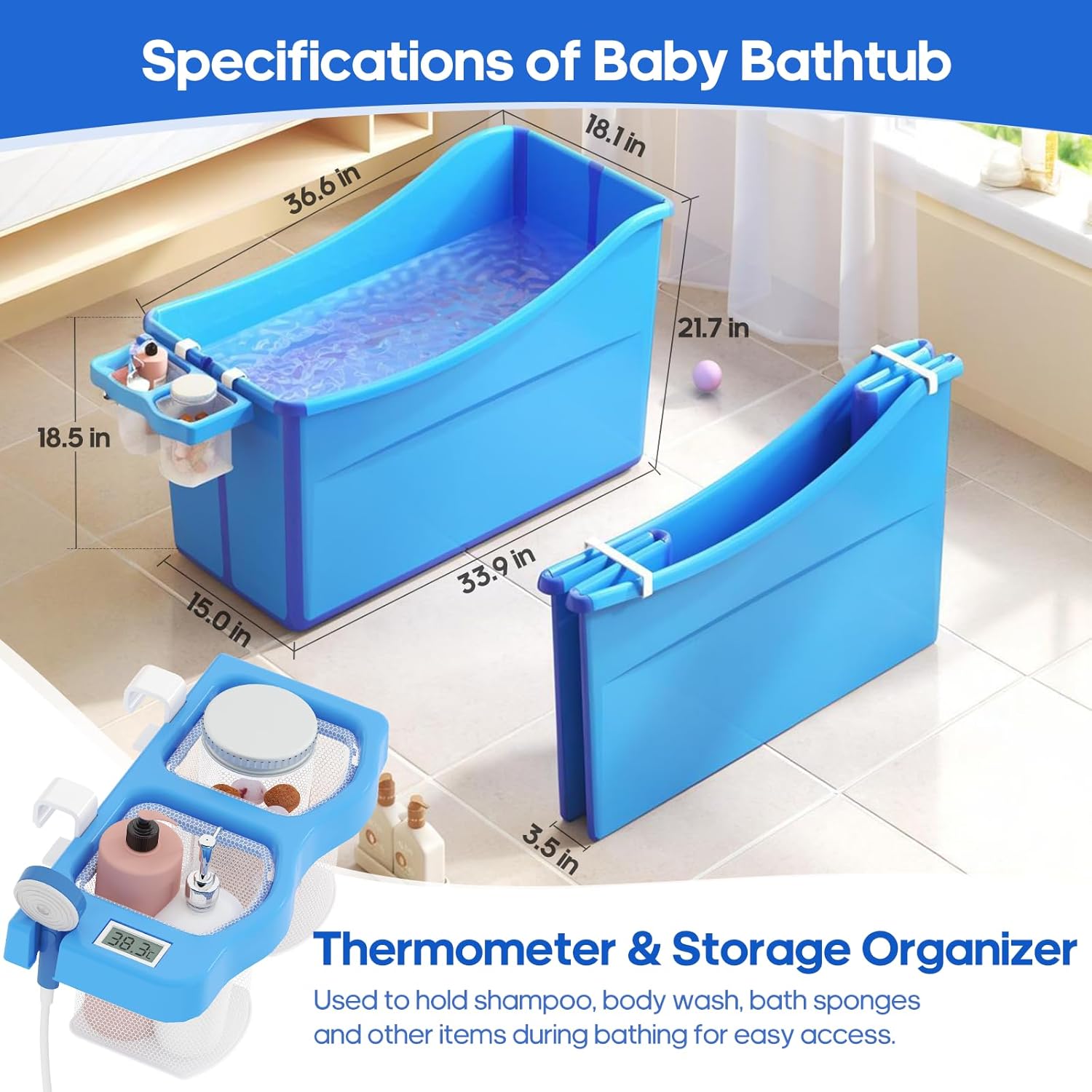 Collapsible Baby Bathtub Foldable Bathtub for Toddler Portable Large Foldable Bath Tub Bathtub for