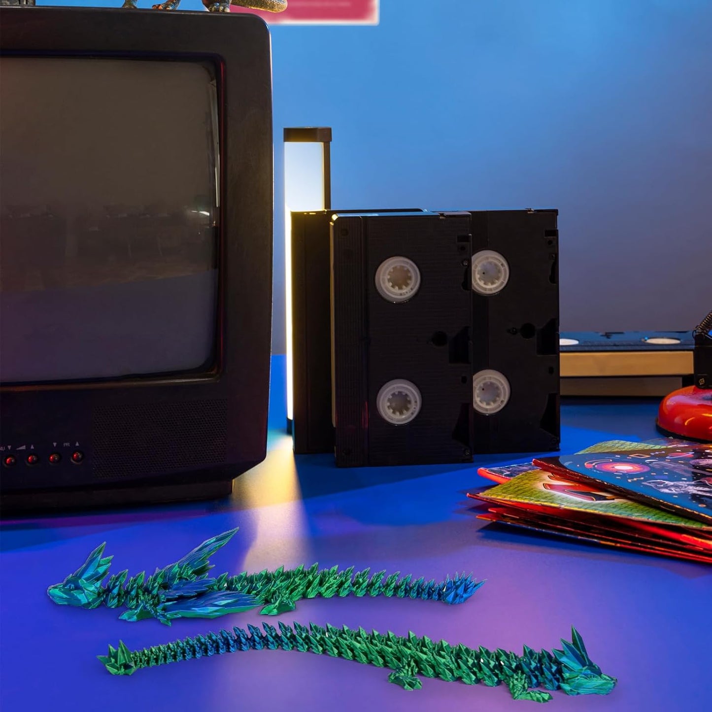 12“Crystal Dragon Without Wings & 9”Winged Articulated Dragon, 3D Printed Bulk Unique Funny Graduation Gifts for Kids, Executive Desk Fidget Toys Adults, Bath Pool Water Toys (Gradient Blue-Green)