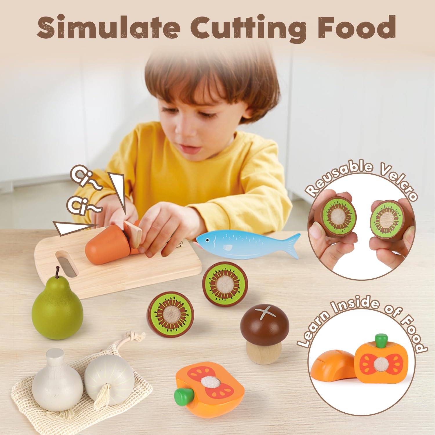 Lehoo Castle Wooden Play Food Sets for Kids Kitchen, Pretend Play Grocery