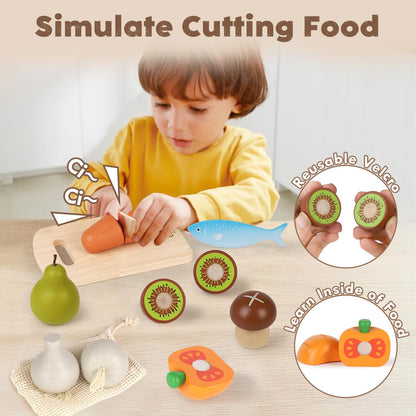 Lehoo Castle Wooden Play Food Sets for Kids Kitchen, Pretend Play Grocery