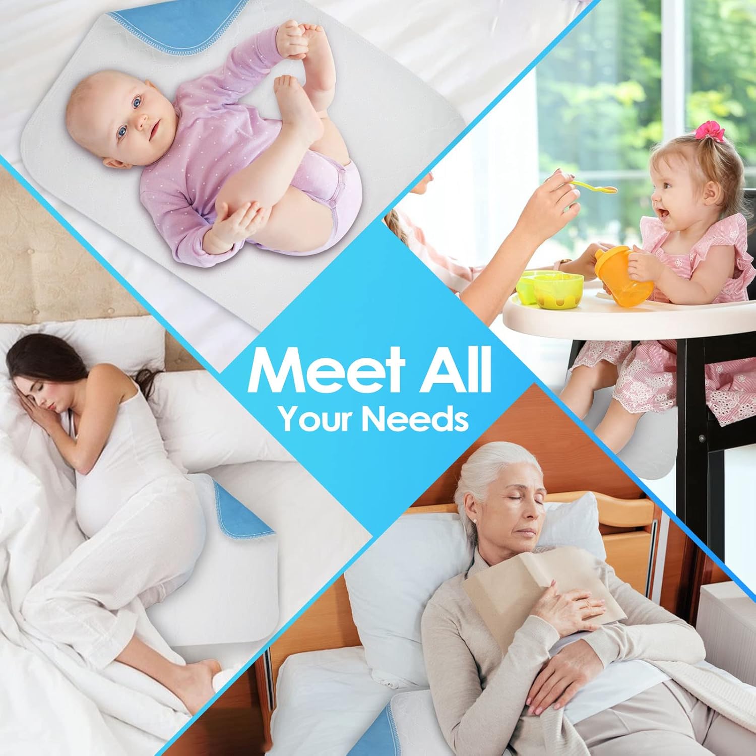 Reusable Incontinence Bed Pads (4 Packs), washable bed pad, Heavy Absorbency (4-Layer) Waterproof