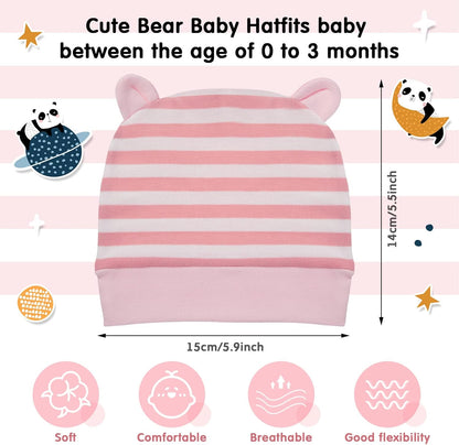 Geyoga 6 Pieces Newborn Baby Hat Bear Ears Infant Caps Baby Boy Girl Toddler Hats Infant Beanie Caps for 0-3 Months