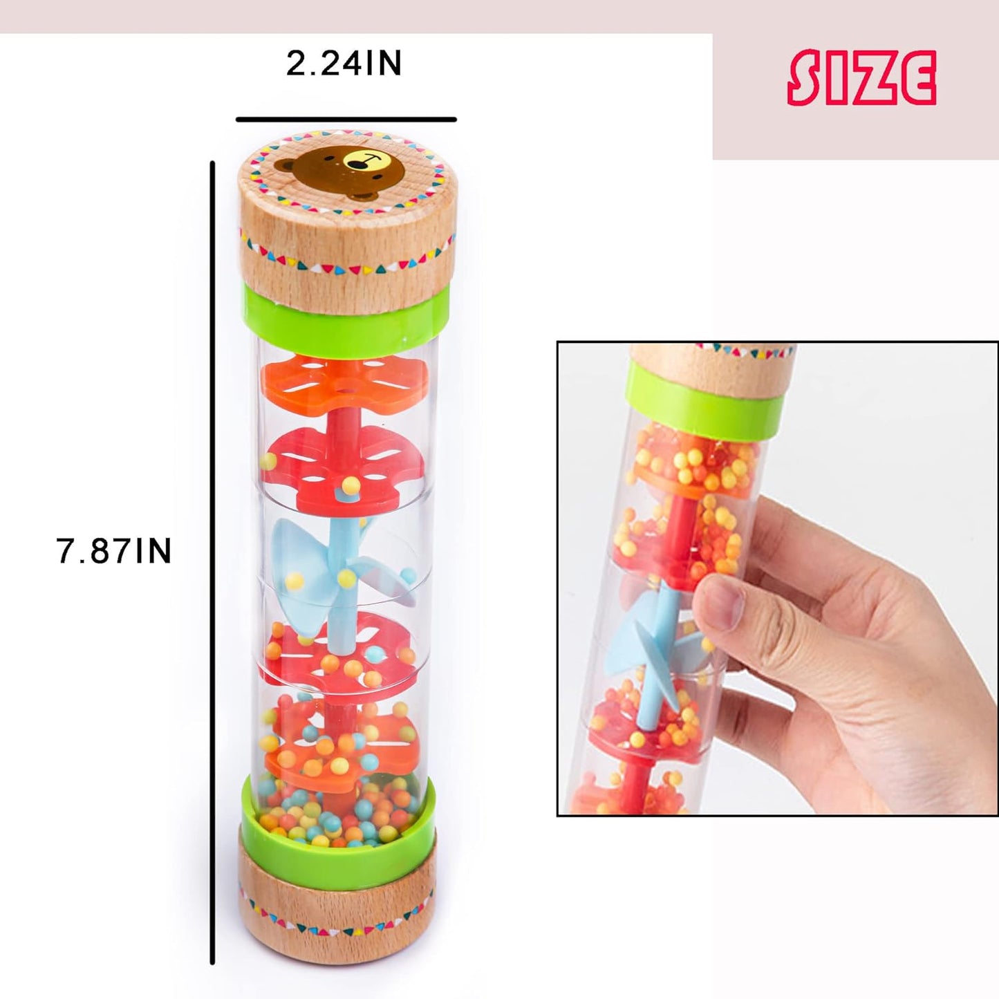 BIUWING Rainmaker Rain Sticks, Mini Wooden Musical Shake, Beaded Raindrops - Turn Over and Watch The Colorful Beads Flow Down The Tube as It Creates The Soothing Sound of Rain