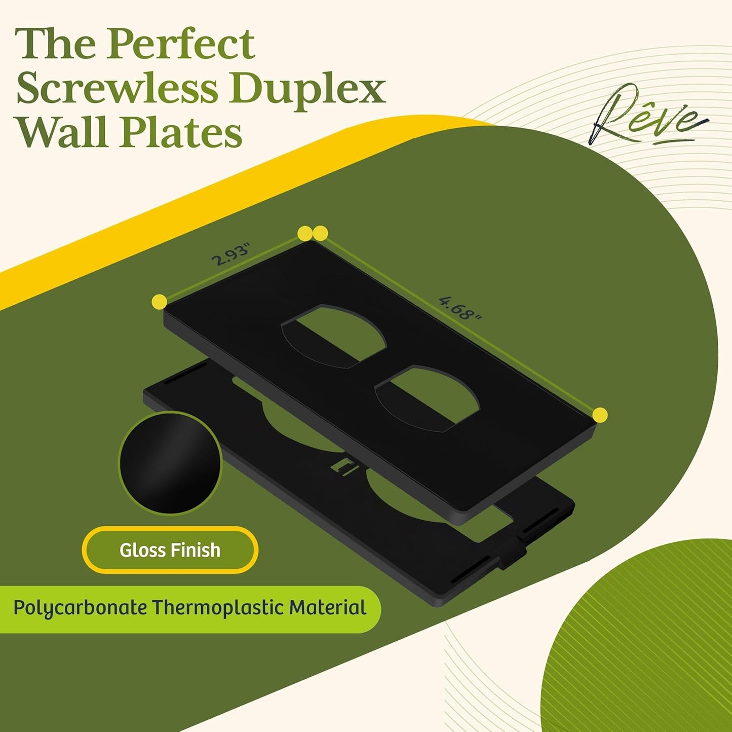 TG Screwless Duplex Wall Plate, Child Safe Receptacle Outlet Cover, Standard Size, 1-Gang 4.68" x 2.93", Unbreakable Polycarbonate Thermoplastic, UL Listed, SP-S1-BK, Glossy, Black