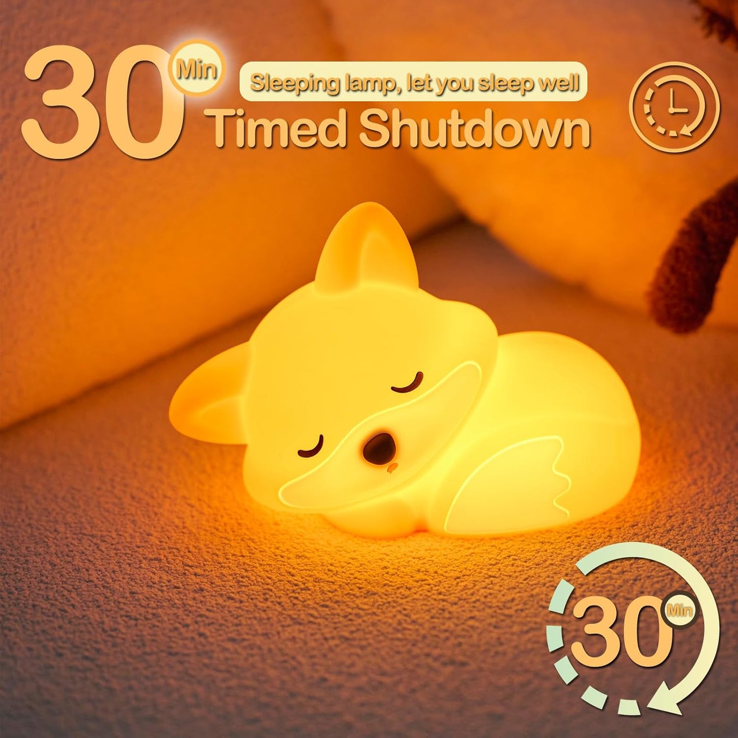 ATSUI Fox Night Light, LED Squishy Novelty Animal Lamp, Food Grade Silicone, 2 Level Dimmable, Nursery Nightlight for Desk Decor, Funny Gifts Stuff for Boys Girls Baby, White Elephant Gifts