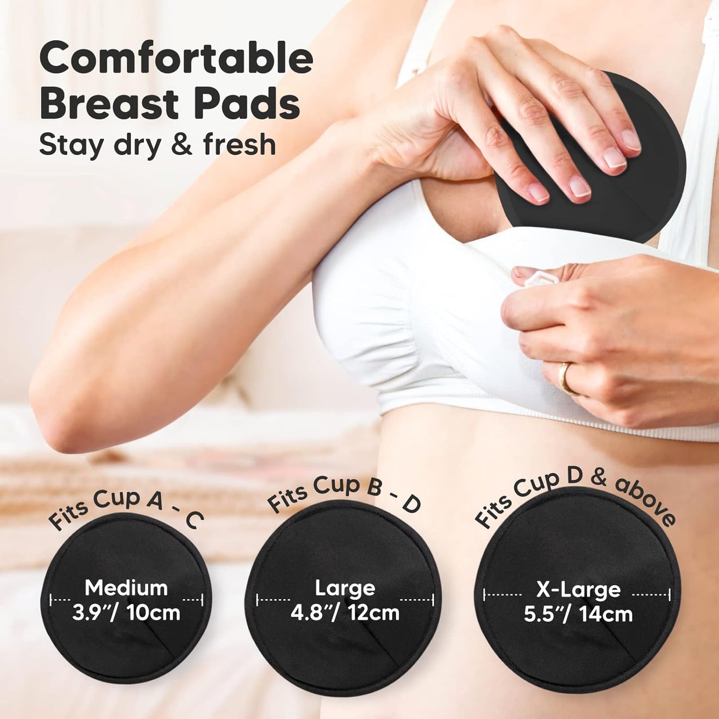 Organic Nursing Pads - 14 Washable Viscose Derived from Bamboo Breastfeeding Pads, Wash Bag