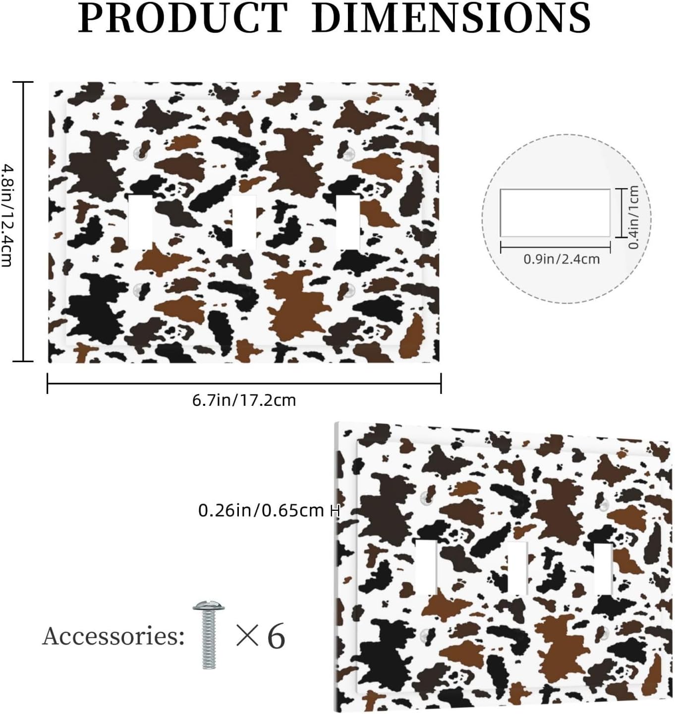 Decorative Switch Plates Rustic Cowhide Highland Cow Milk Cow 3 Gang Wall Plate Triple Toggle Light Switch Cover Faceplate Electrical Wall Panels For Farmhouse Home Decor