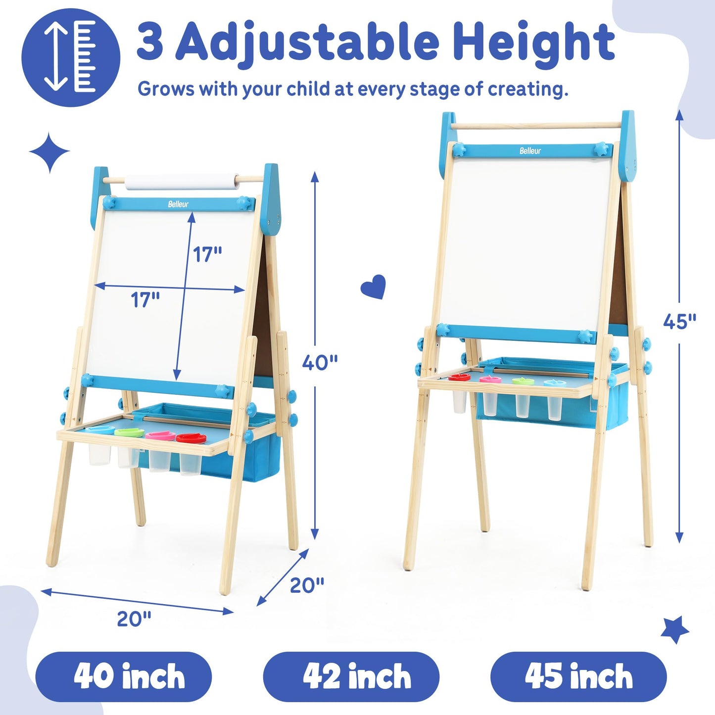 Belleur All-in-One Art Easel for Kids, Adjustable Double Sided Easel for Toddlers with Magnetic