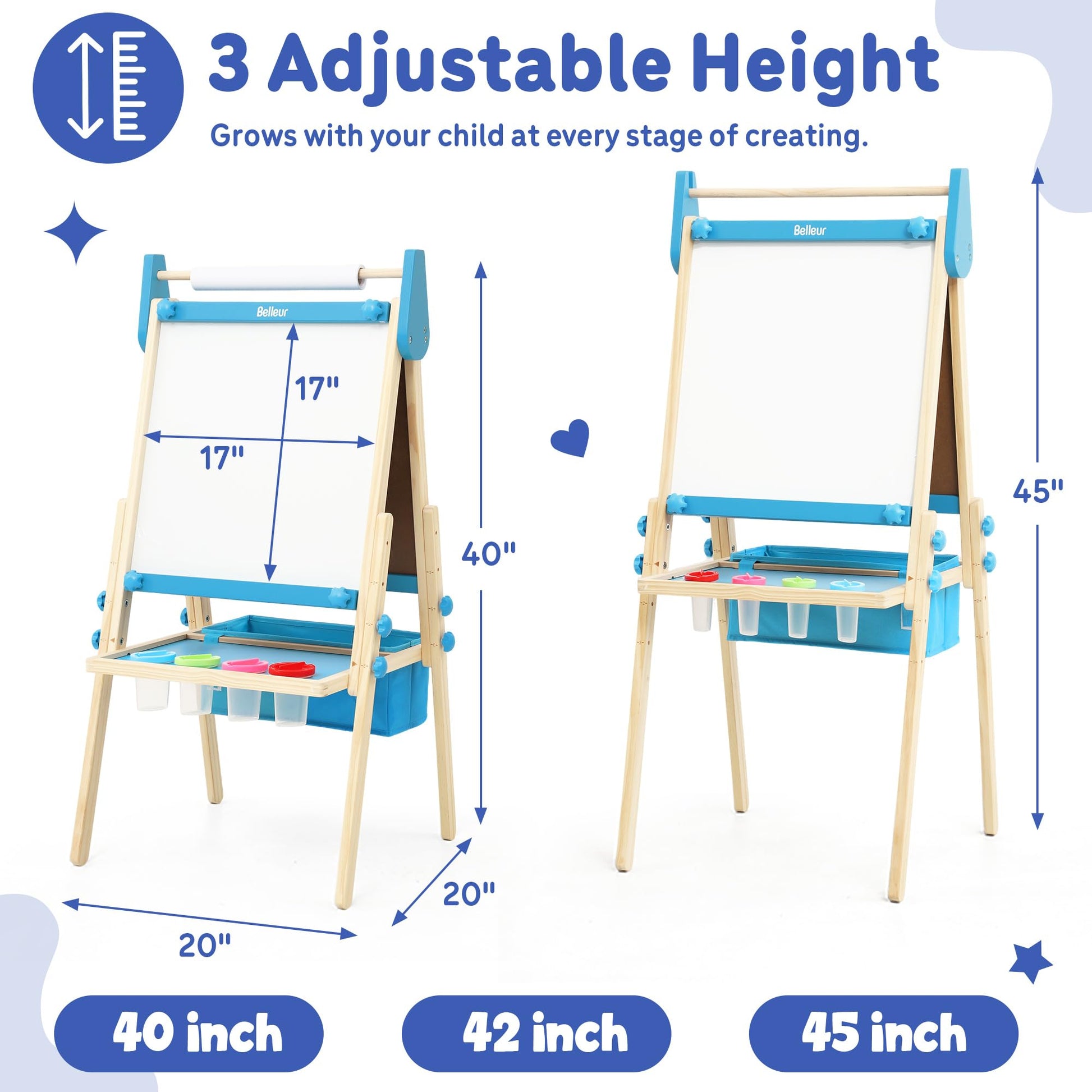 Belleur All-in-One Art Easel for Kids, Adjustable Double Sided Easel for Toddlers with Magnetic