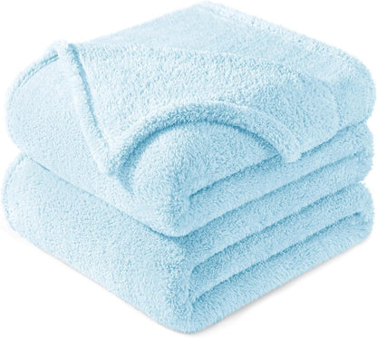 Exclusivo Mezcla Queen Size Flannel Fleece Blanket, Super Soft Velvet Plush Bed Blanket, Fuzzy Cozy and Warm for All Seasons, 90x90 Inches, Light Blue