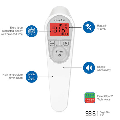 Microlife Non-Contact Forehead Thermometer, Digital Infrared No-Touch Thermometer (for Adults, Kids