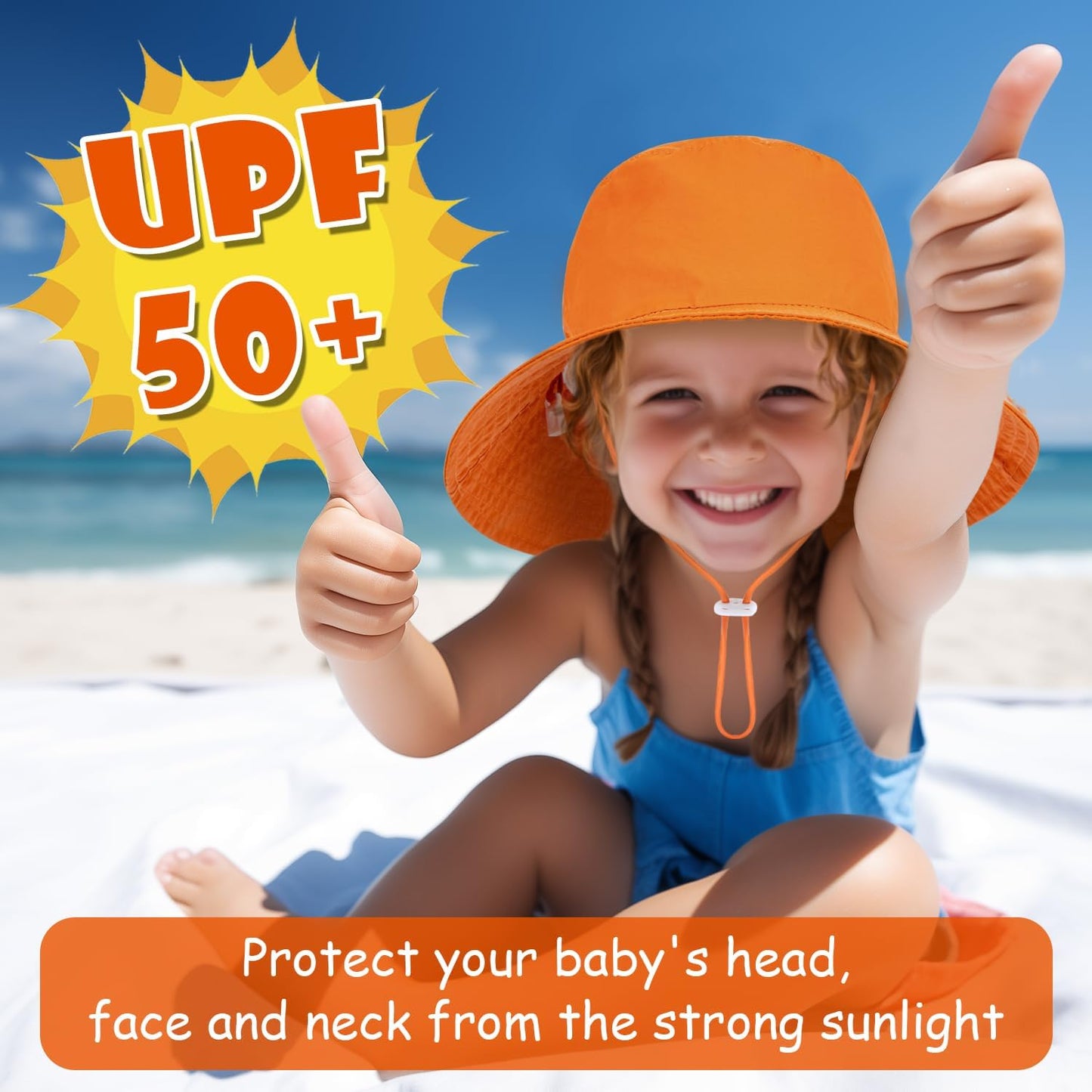 Baby Sun Hat Kids Summer UPF 50+ Toddler Bucket Hat Wide Brim Adjustable Beach Hats for Boys Girls Age 0-6 Years