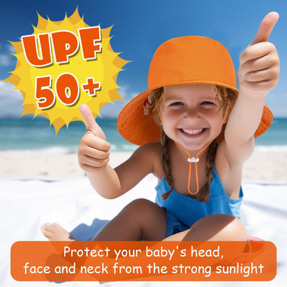 Baby Sun Hat Kids Summer UPF 50+ Toddler Bucket Hat Wide Brim Adjustable Beach Hats for Boys Girls Age 0-6 Years