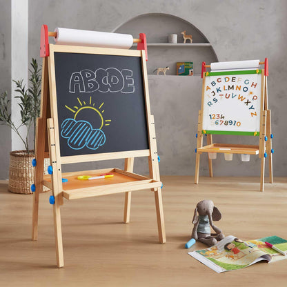 Tiny Land Wooden Easel for Kids, Art Easel with Chalkboard & Whiteboard
