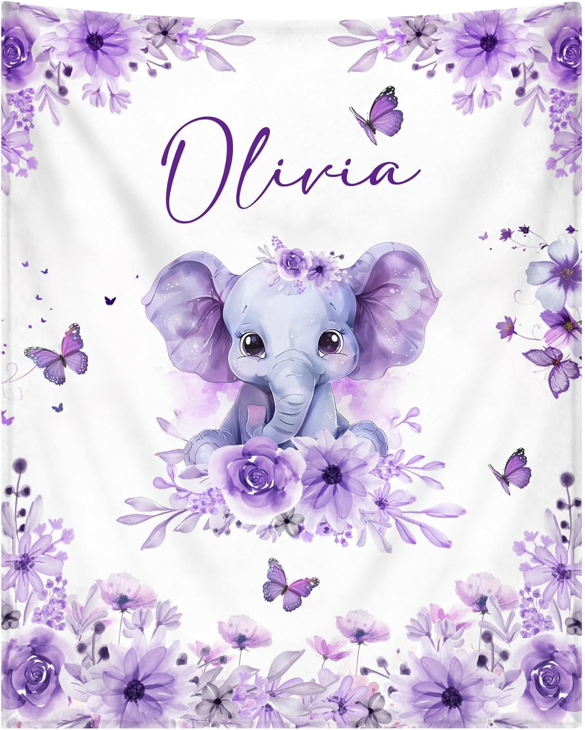 Personalized Baby Blanket for Girls Custom Baby Blanket with Name for Kids Custom Elephants Blanket